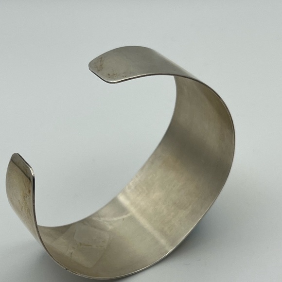 Danecraft sterling silver wide cuff bracelet blue cabochon stone vintage - Picture 9 of 16